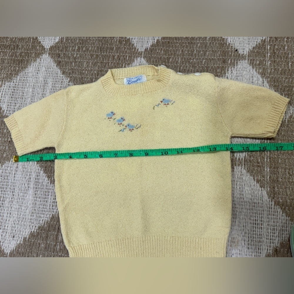 Vintage 60s baby embroidered Knit Sweater Bouclé Ducks unisex short sleeve top - Picture 5 of 7